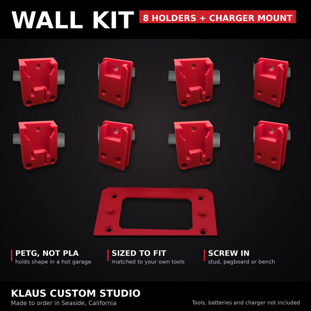 Milwaukee M18 Wall Kit, eight holders and a charger mount